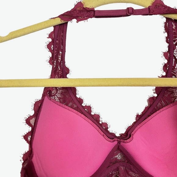 VICTORIA'S SECRET Pink Lace Floral Halter Lightly Lined BRALETTE Bra Underwire S - Picture 13 of 16